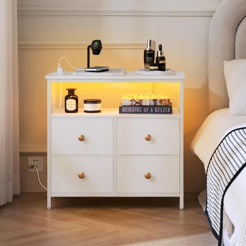 White nightstand with charging - nightstand,